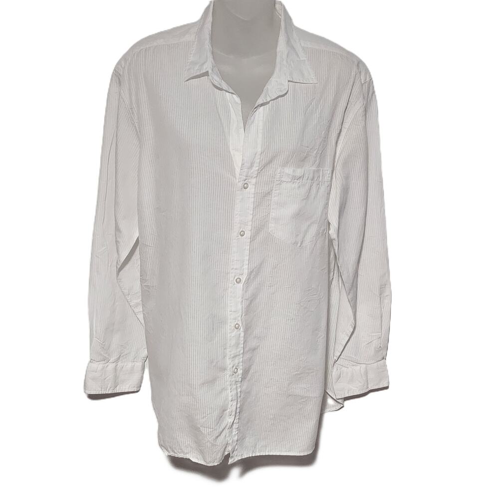 Frank & Eileen JOEDY Cotton Linen Blend Relaxed Button-Up Shirt in White L $258